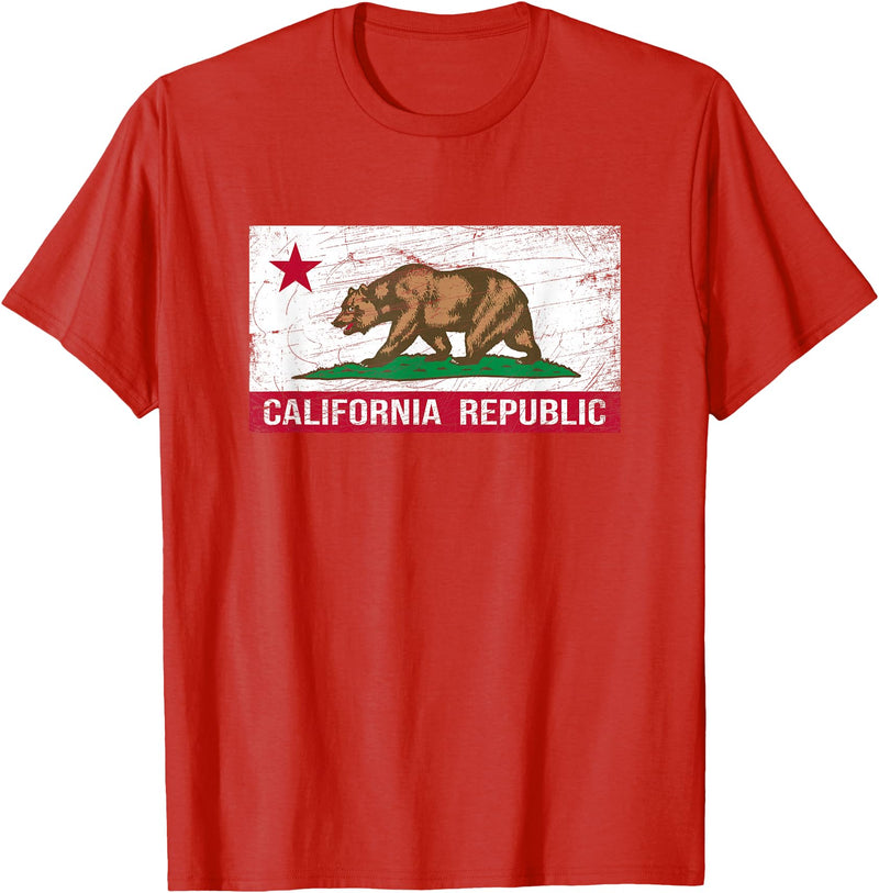 Graphic Club Inc. California Republic Flag - CA - Distressed Design - Classic T-Shirt - Red