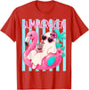 Funny Summerween Ghost Summer Halloween Vacation Summerween Funny Ghost Halloween Summer Floating in Flamingo T-Shirt - Red