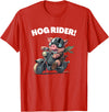 Best Animal Buddies Funny Hog Rider Pig Riding Motorcycle T-Shirt - Red