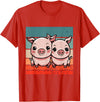 Cute Sibling Baby Little Pink Pig Sister Animal Pig Lovers T-Shirt - Red