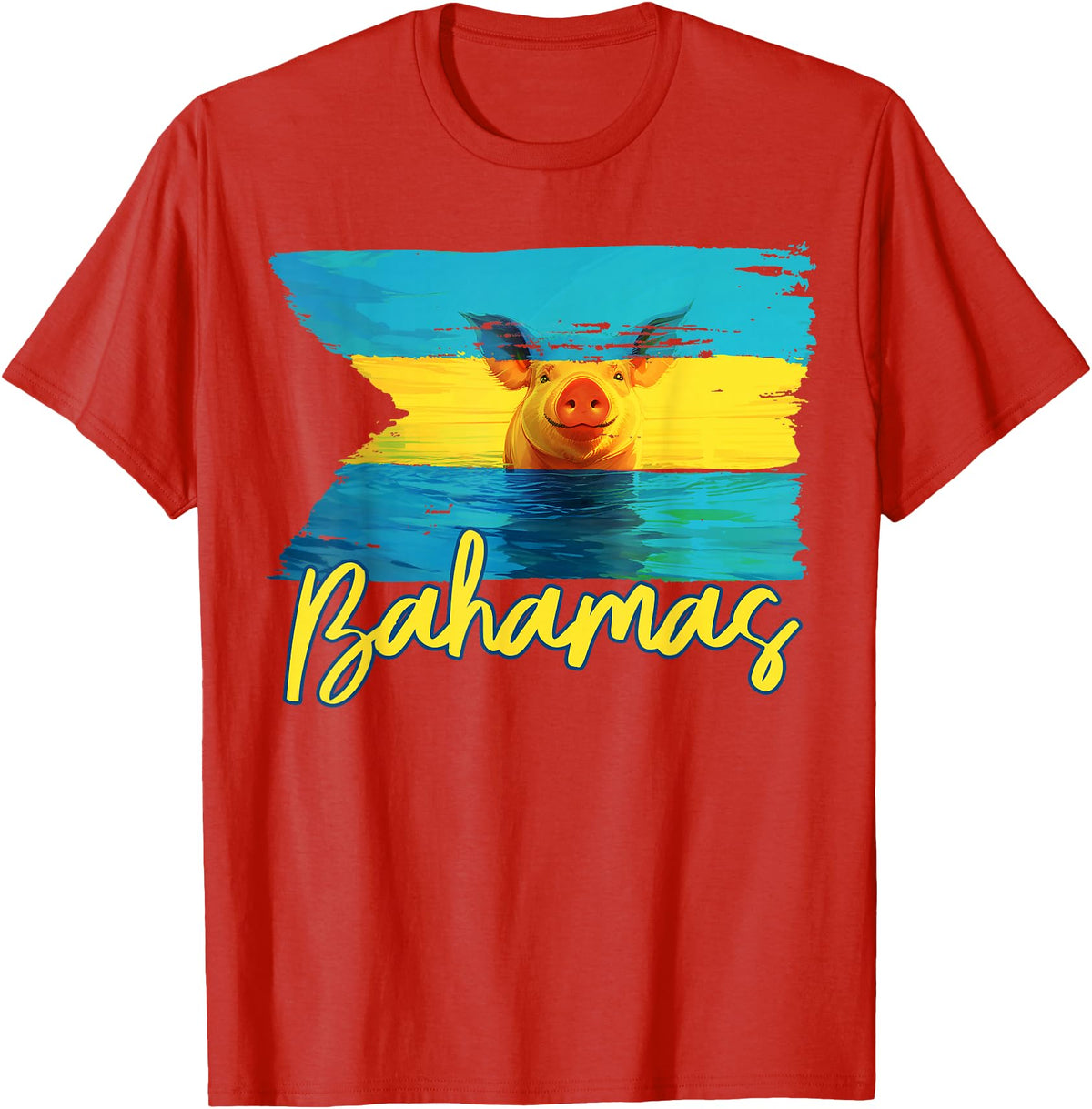 Swimming Pig Bahamas Beach Trips Bahamas Swimming Pig Flag Beach Caribbean Summer Vacation T-Shirt - Red