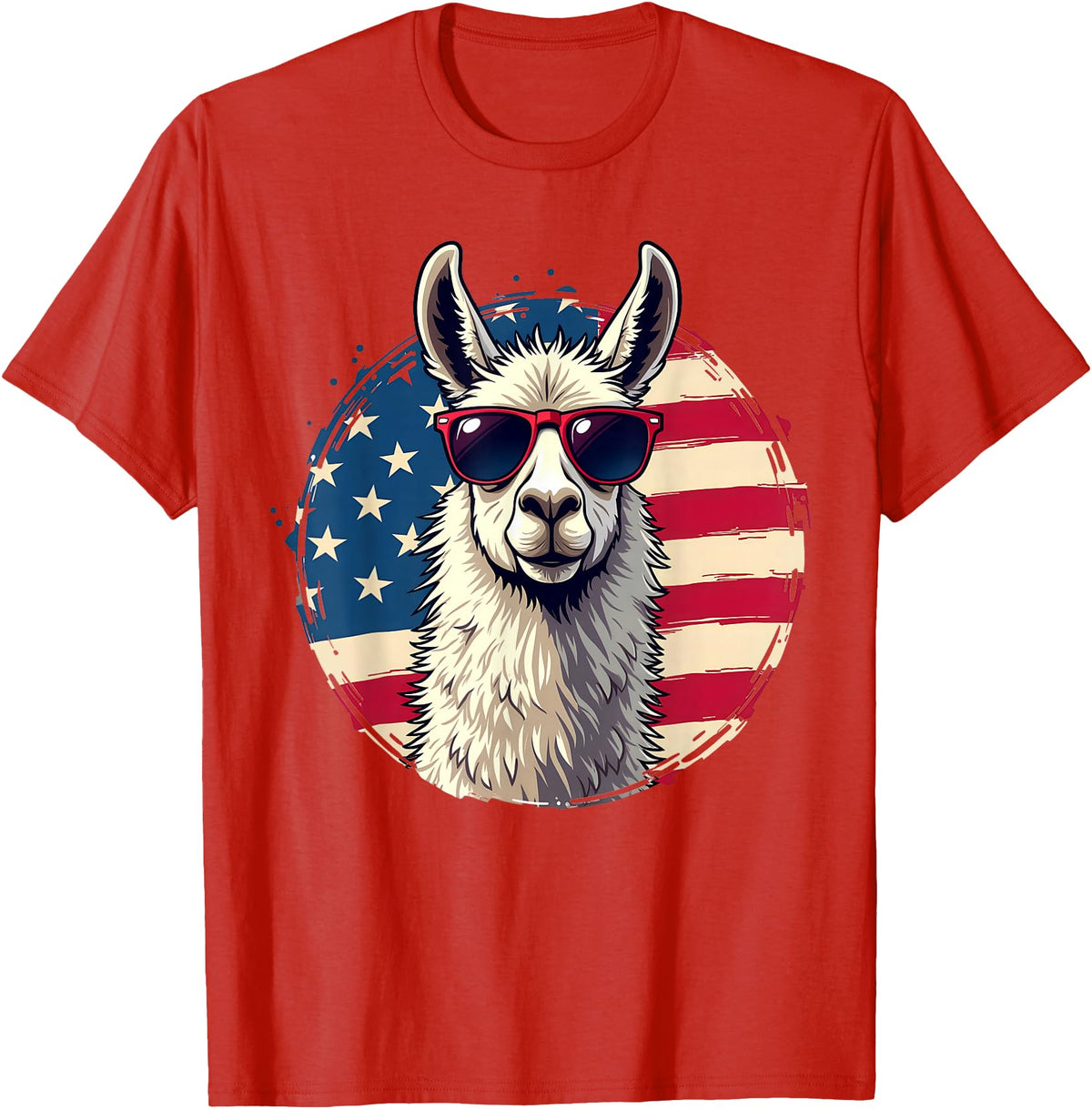 Funny Llama Alpaca Animal Lover Gifts Clothing Llama Alpaca American Flag USA Patriotic T-Shirt - Red