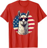 Funny Llama Alpaca Animal Lover Gifts Clothing Llama Alpaca American Flag USA Patriotic T-Shirt - Red