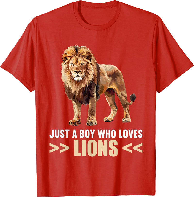 Lions Lion Lovers Shop Just a Boy who loves Lions Lion T-Shirt - Red