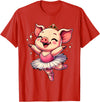 Pig Ballet Dancer Ballerina Pig Dancing T-Shirt - Red