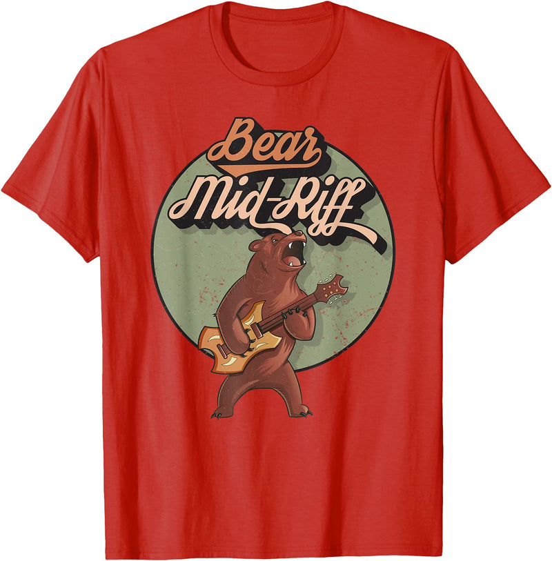 Vintage Retro Rock and Roll graphic design Apparel ' Bear Mid-Riff ' funny novelty pun on bare midriff vintage T-Shirt - Red