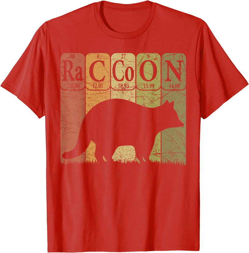 Raccoon Periodic Chemistry Elements Retro Racoon Raccoon Periodic Table Elements Racoon Nerd Vintage T-Shirt - Red