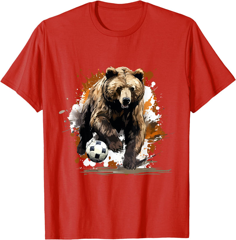 Passion For Sports Style Bear Playing Soccer Sports Team | Animal T-Shirt - Red