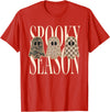 Spooky Season Ghost Halloween Shirt Spooky Season Leopard Camo Checkered Ghost Halloween Fall T-Shirt - Red