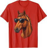 Cowboy Cowgirl Sunglasses Equestrian Rider Girl Horse Sunglasses Horse Riding T-Shirt - Red