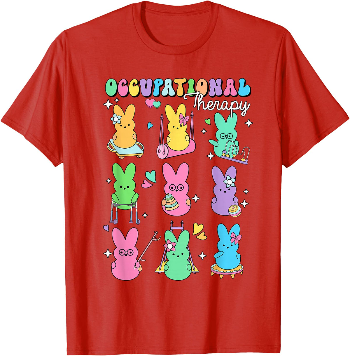 Men Women Rabbit T-Shirt (Black) in Red