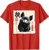 The Art of Print by MCMA - Digitally Enhanced Art Cute Japanese Pig Art Vintage Chinese Zodiac Good Fortune T-Shirt - Red