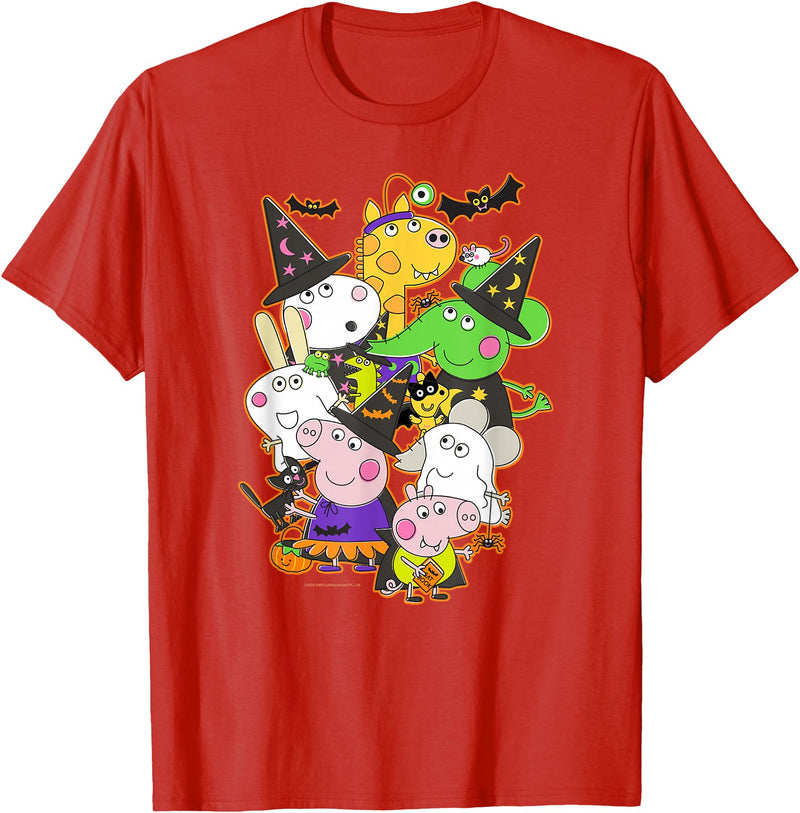 Peppa Pig Halloween Happy Costumes Group Shot T-Shirt - Red
