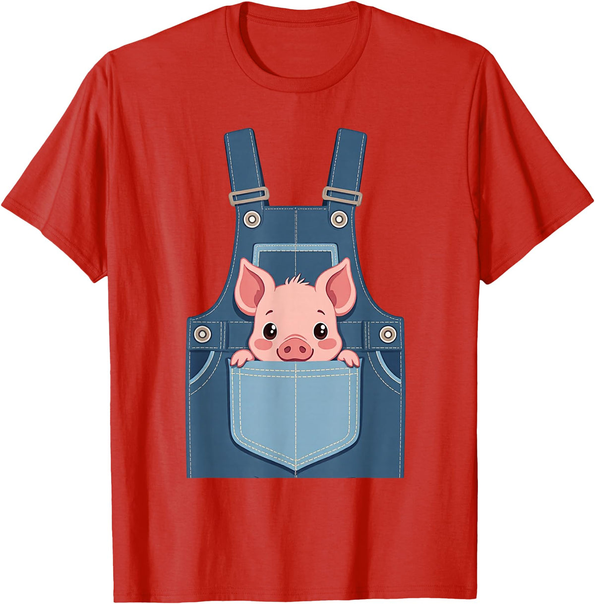 Pig Farm Animal Costumes Pig Costume - Funny Farmer, Pocket, Farm, Women, Men, Kids T-Shirt - Red