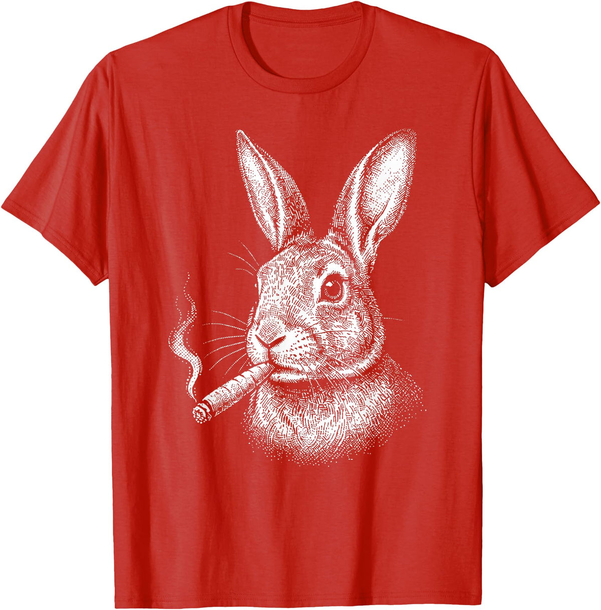 Smoking Rabbit Cigarette Bunny Funny Meme Stupid Brainrot T-Shirt in Red