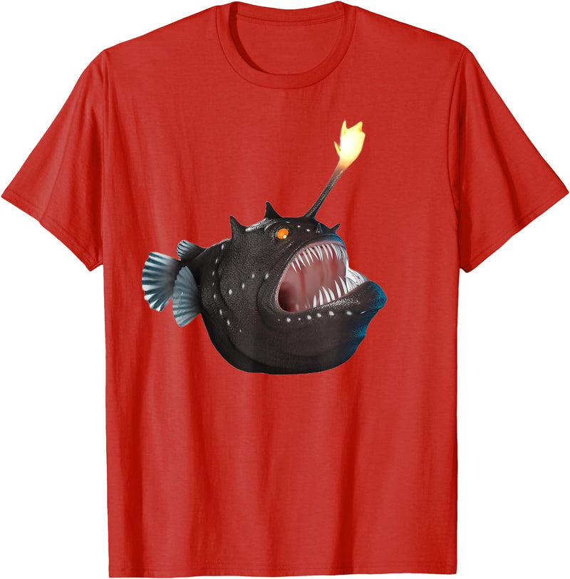 click here for better realistic Animals tees realistic Anglerfish Creatures Deep Sea Monster Angler Fish T-Shirt - Red