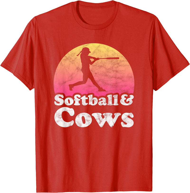Softball and Cows Apparel Co Softball and Cows Women or Girls Cow T-Shirt - Red