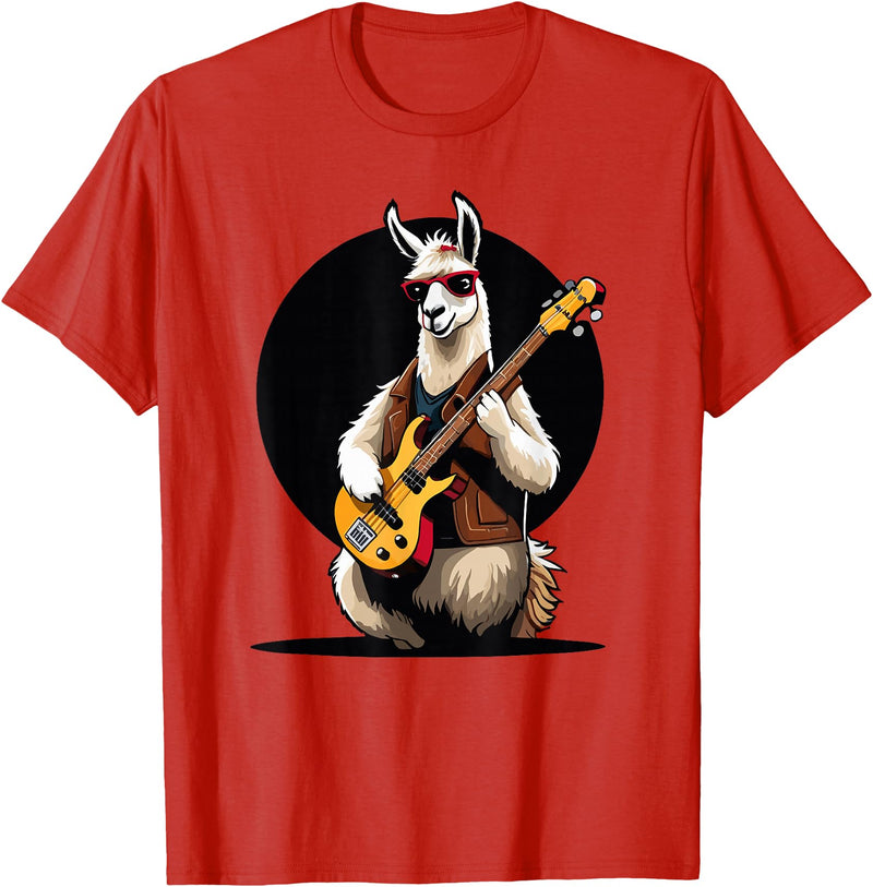 Music Lovers Alpaca Llama playing Guitar Llama playing Electric Guitar, Llama Guitarist T-Shirt - Red