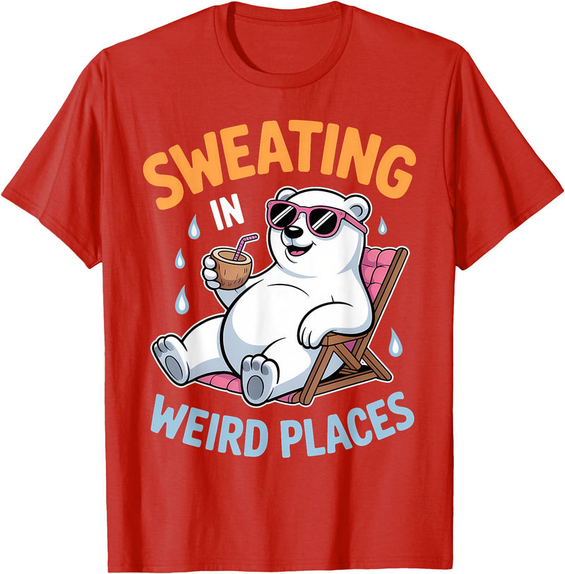 Cool Sweating Funny Summer Sweating Design Sweating in Weird Places Polar Bear Funny Sweating T-Shirt - Red