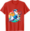 Funny Cute Animals Playing Tennis Apparel Llama Playing Tennis in Front of a Sunset T-Shirt - Red