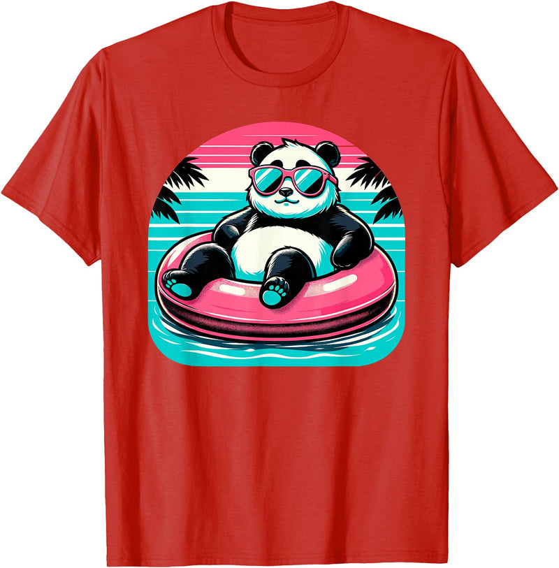 Nerrrdy Pool Party Panda Pink Float Men Women Kids Funny Pool Panda T-Shirt - Red