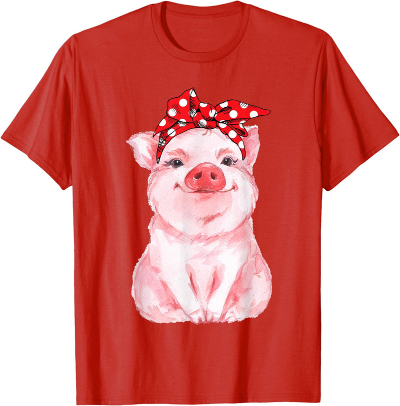 Nettes Schwein mit Kopftuch Komisch vio Cute Pig with Headscarf Funny T-Shirt - Red