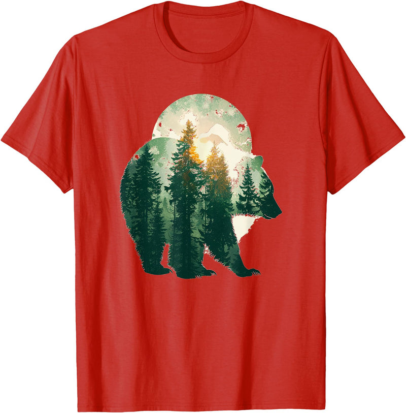 bear outfits for naturelovers and camper green bear double composition nature bears double T-Shirt - Red