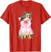 Pig Leopard Headband Flower Tees Pig With Leopard Headband Flower Cute Pig Lover T-Shirt - Red