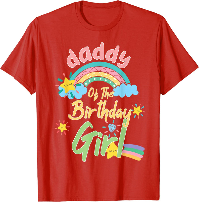 Birthday Girl Rainbow Matching Family Daddy Of The Birthday Girl Llama Matching Family T-Shirt - Red