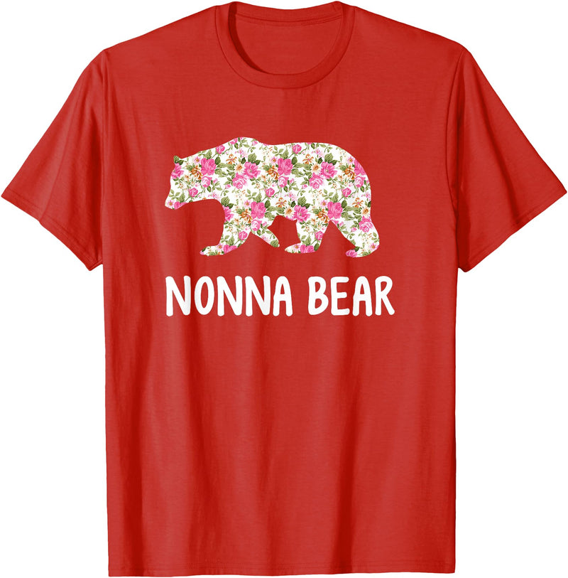 Grandparents Tees By Luna Nonna Bear Floral T-Shirt T-Shirt - Red
