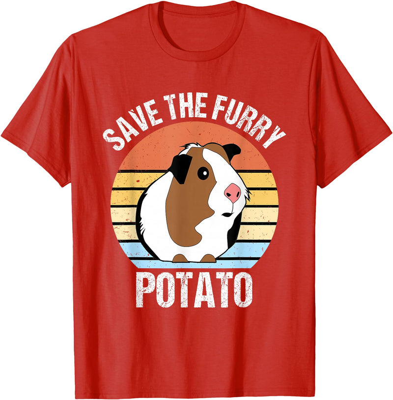 Vintage Guinea Pig Shirts and Gifts Save The Furry Potato Funny Guinea Pig T-Shirt - Red