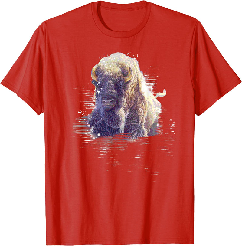 Rocky Mountain Wilderness designs Great Native American White Buffalo Sacred Spirit Animal T-Shirt - Red