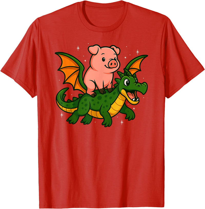 PigAxis1 Pig Animal Lover Dragon Riding Zoo Day Boys Girls Kids T-Shirt - Red