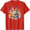 Bunny Rabbit Face Floral Watercolor Painting Love Bunnies T-Shirt in Red