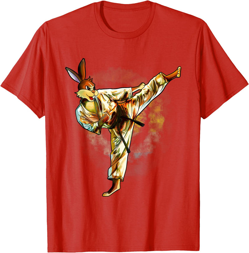 Karate Rabbit Easter Bunny T-Shirt in Red