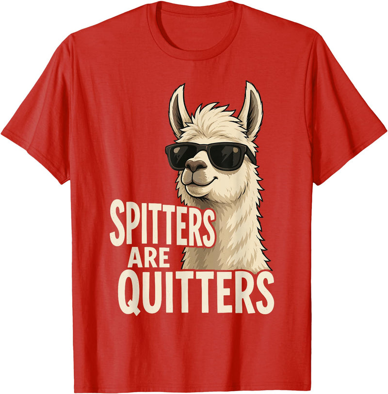Inappropriate Funny Meme Tee Funny Llama Spitters are Quitters Adult Humor T-Shirt - Red