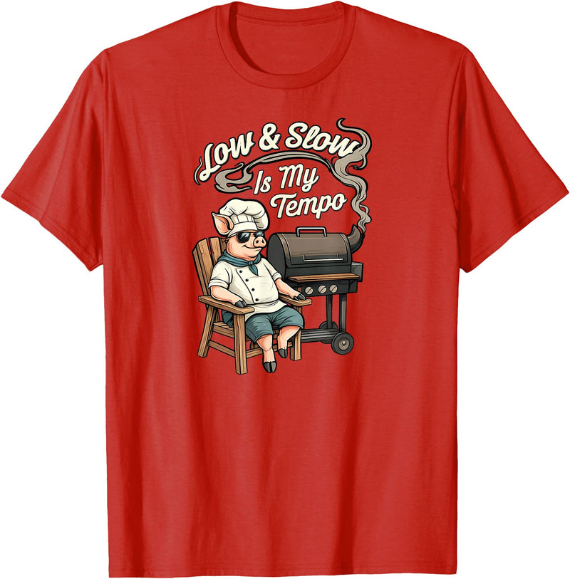 Pitmaster Pig Apparel Low & Slow Is My Tempo Pig BBQ Smoker T-Shirt - Red