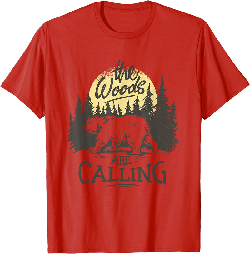 Funny Bear Themed Apparel & Accessories The Woods are Calling Cool Nature Bear Graphic T-Shirt - Red