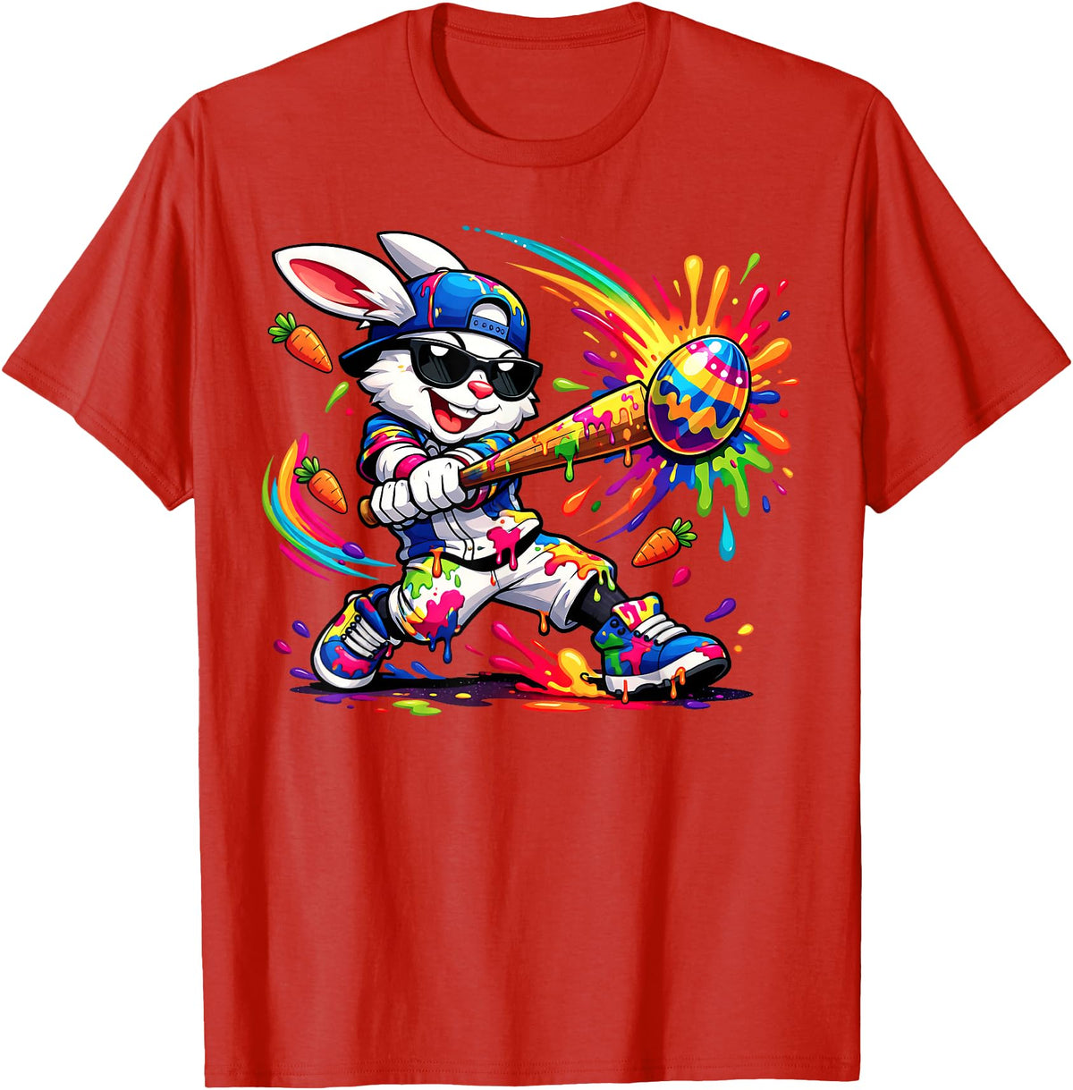 Funny Dripping Drip Rabbit Bunny Baseball Easter Men Boy Kid T-Shirt in Red
