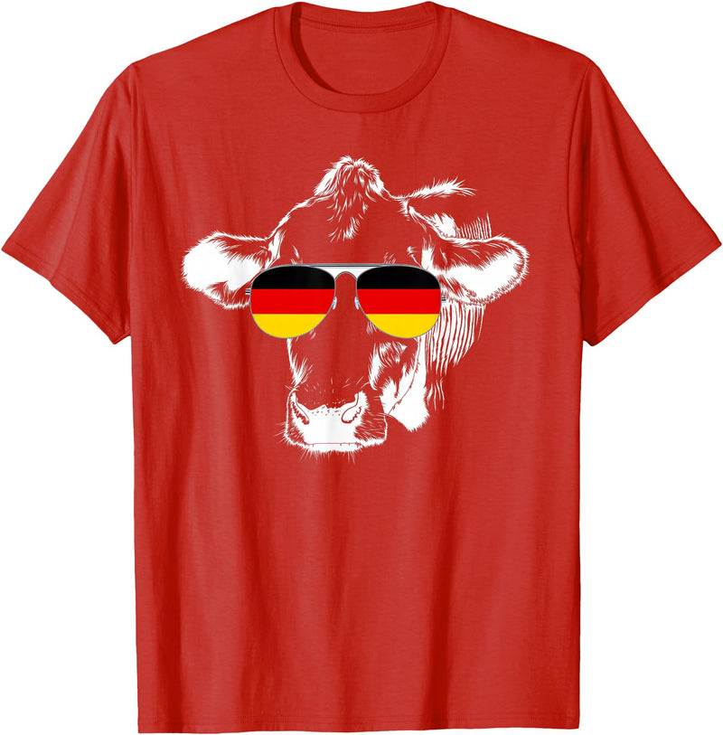 Oktoberfest German Flag Cow Sunglasses Germany Funny Cute T-Shirt - Red