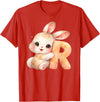 Letter R Rabbit Watercolor Cute Baby Animal Alphabet Initial T-Shirt in Red