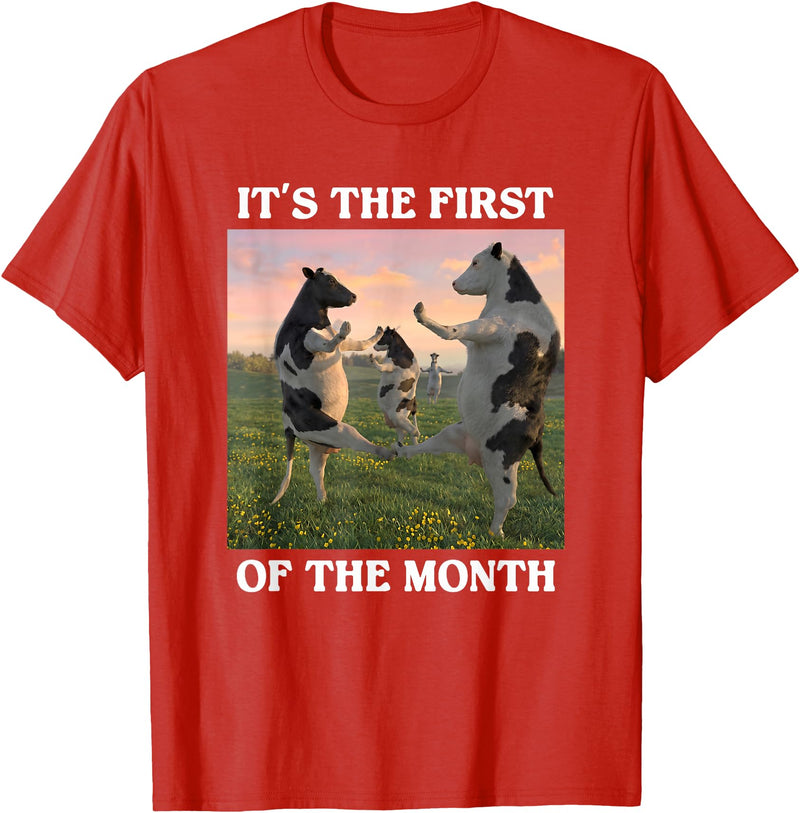 Funny Cows Dancing Meme 1st Of The Month Tees Funny It's THE First of THE Month Cows Dancing Meme T-Shirt - Red