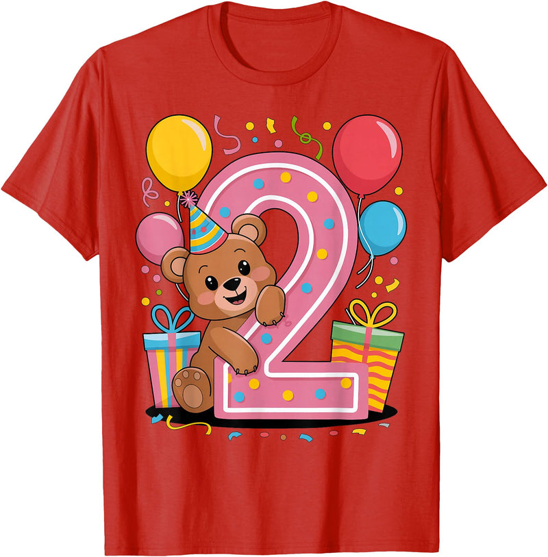 2nd Girls, Boys Bear 2 Birthday Bear 2nd birthday for boy girl 2 years old second two Bear T-Shirt - Red