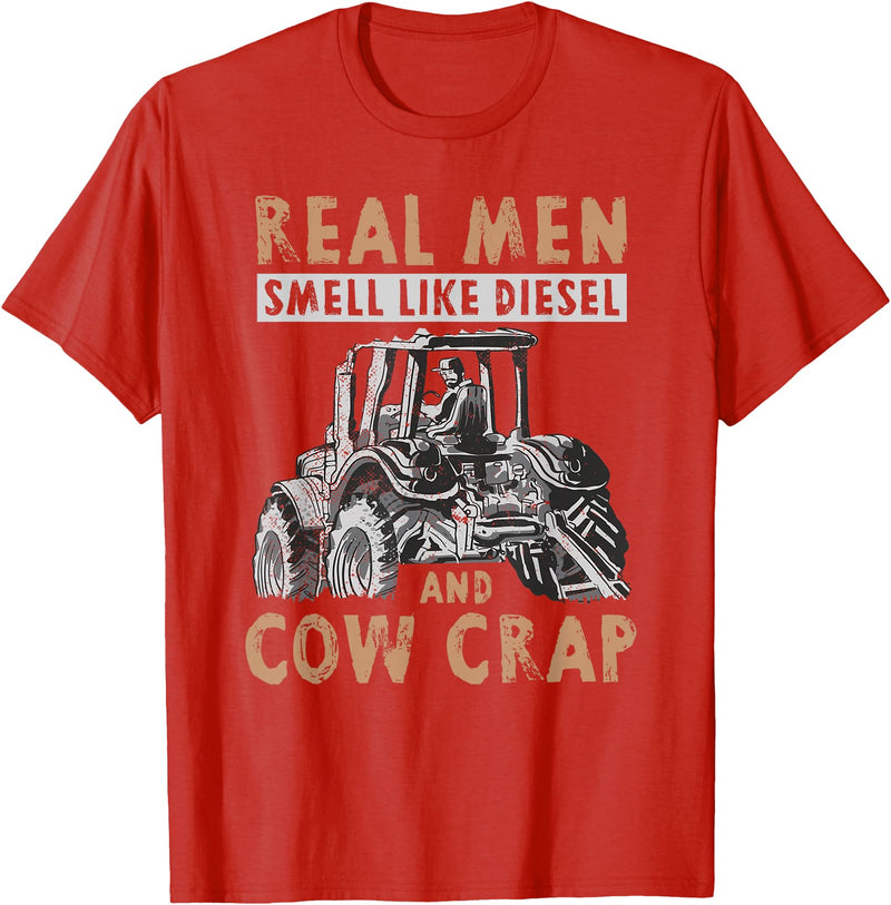Farmer Apparel Real Men Smell Like Diesel And Cow Crap T-Shirt - Red