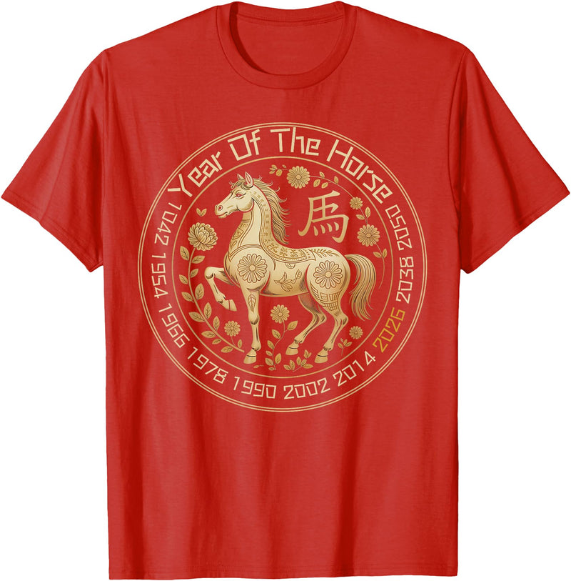 Funny Chinese Culture Fans Year Of Red Fire Horse 2026 Year of The Horse Lunar New Year Chinese Zodiac Horse T-Shirt - Red