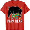 Autism Awareness Neurodiversity Support Apparel Papa Bear Autism Awareness Puzzle Neurodiversity Support T-Shirt - Red