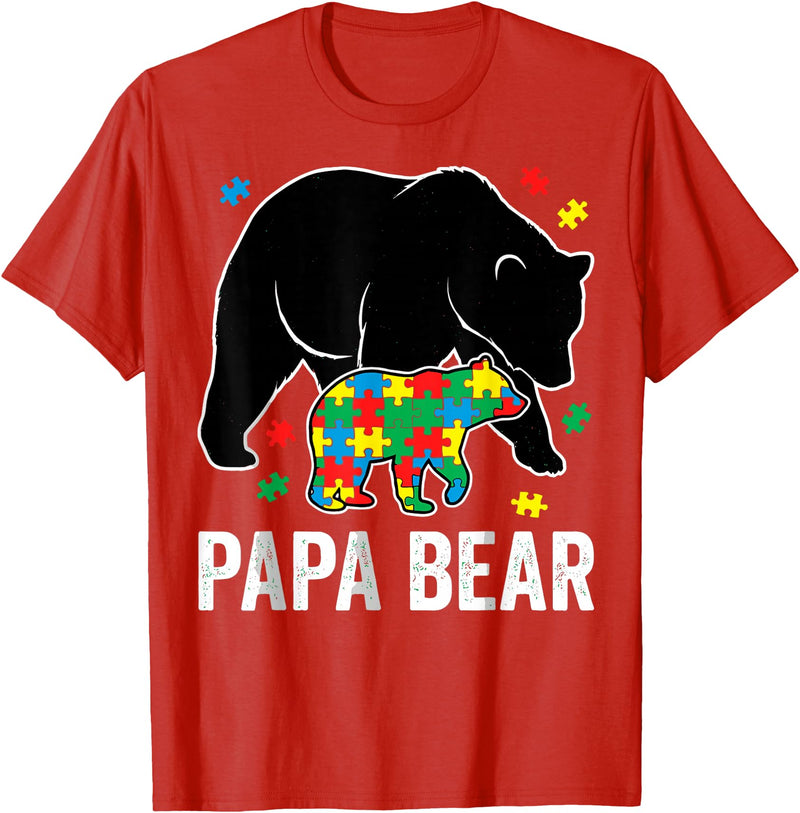 Autism Awareness Neurodiversity Support Apparel Papa Bear Autism Awareness Puzzle Neurodiversity Support T-Shirt - Red