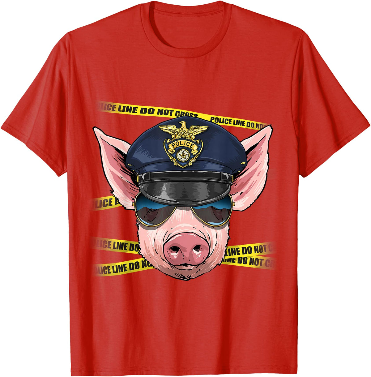 Wowsome! Pig Police Farmer Pig Farm Animal Lover T-Shirt - Red