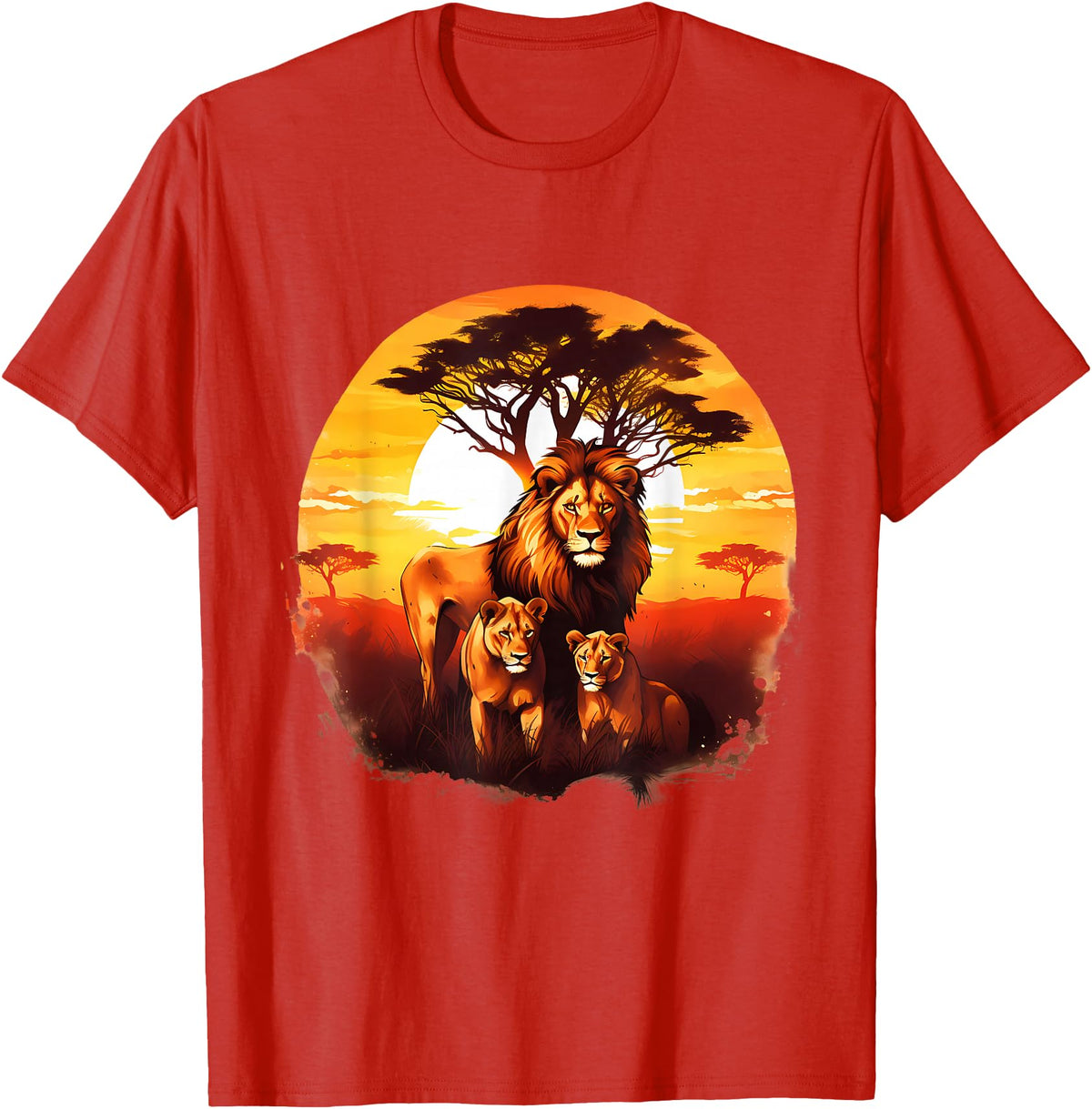Safari Animal Art Lion Wildlife Safari Tiger African Animal Lovers Savanna T-Shirt - Red