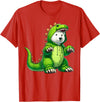 Scary Polar Bear Dinosaur Halloween Lazy Costume Polar Bear Wearing Dinosaur Costume Halloween Cosplay T-Rex T-Shirt - Red